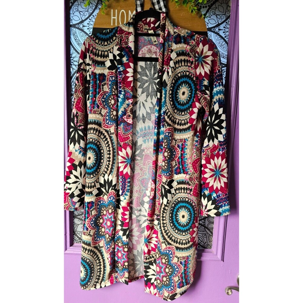 Pomelo Tween Cardigan Women’s Medium Boho Mandala Print Open Front USA - Picture 2 of 5